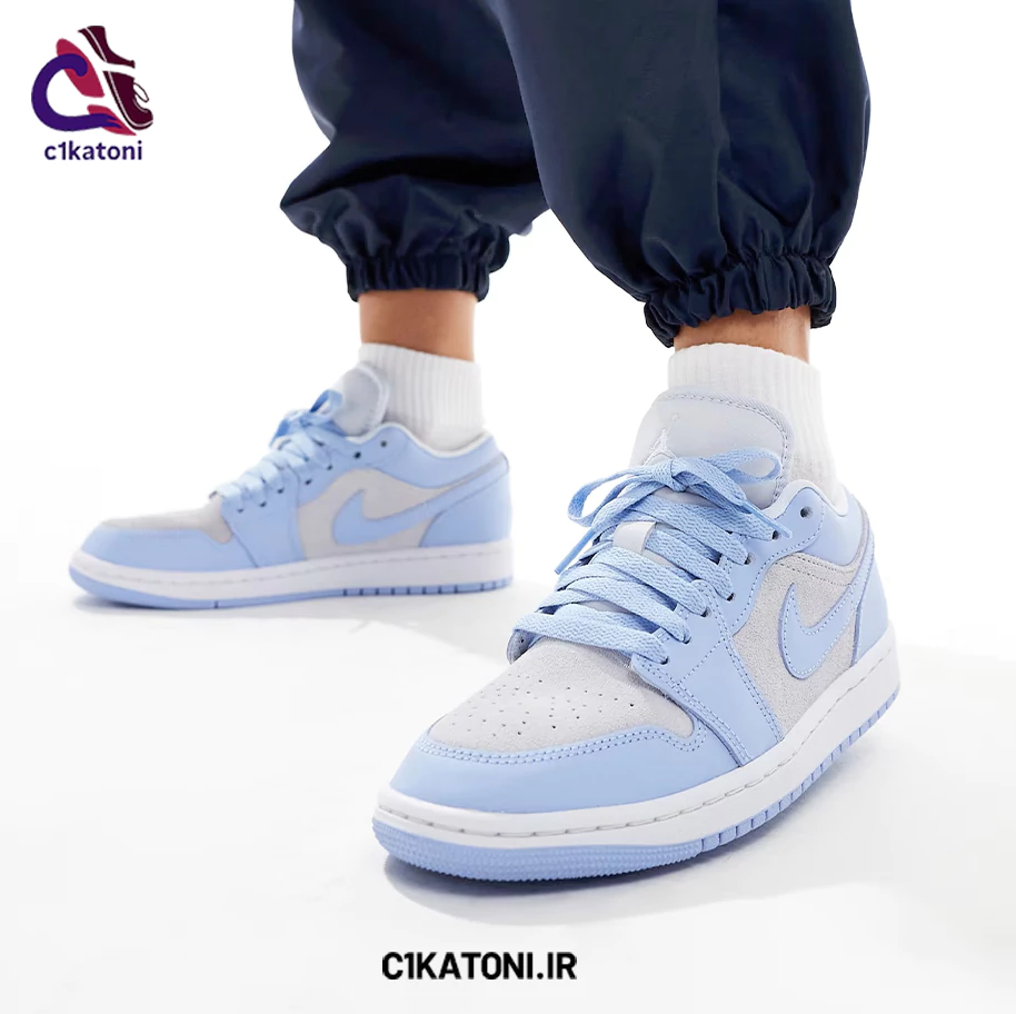 کتونی نایک جردن 1 بدون ساق لو رنگ آبی یخی طوسی (Jordan 1 Low)
