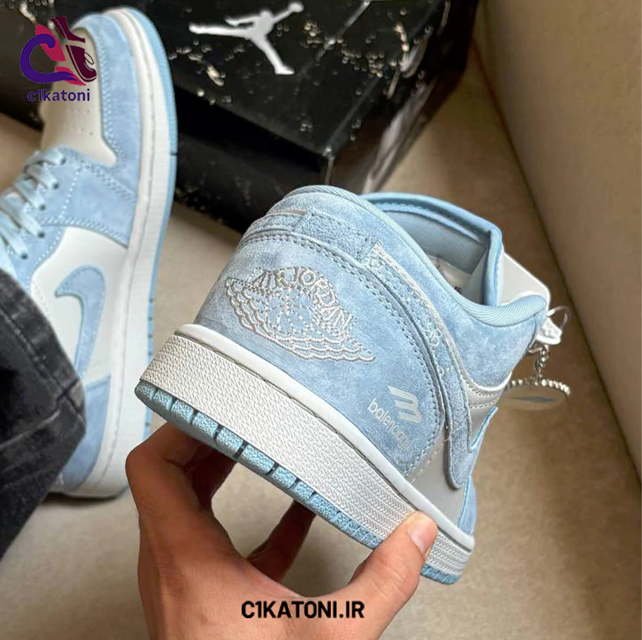 کتونی نایک جردن 1 بدون ساق لو رنگ آبی یخی طوسی (Jordan 1 Low)