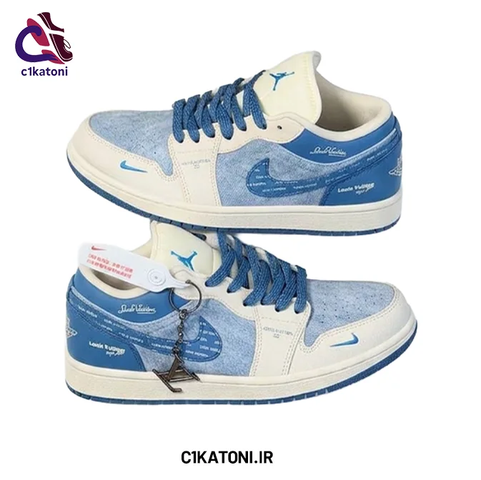 کتونی جردن وان لویی ویتون آبی سفید (Jordan 1 Low LV)