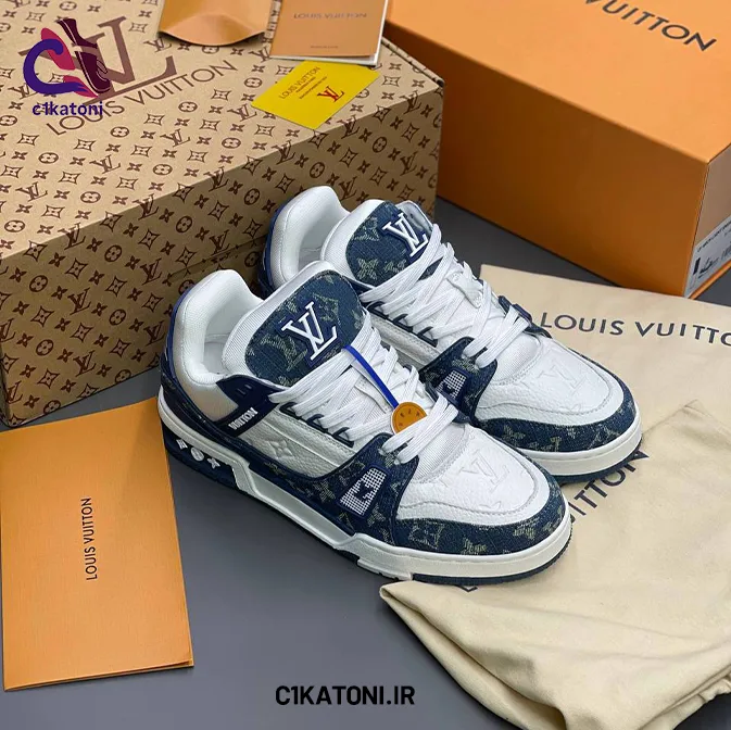 کتونی لویی ویتون LV Trainer Monogram Denim آبی سفید