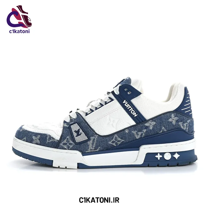 کتونی لویی ویتون LV Trainer Monogram Denim آبی سفید